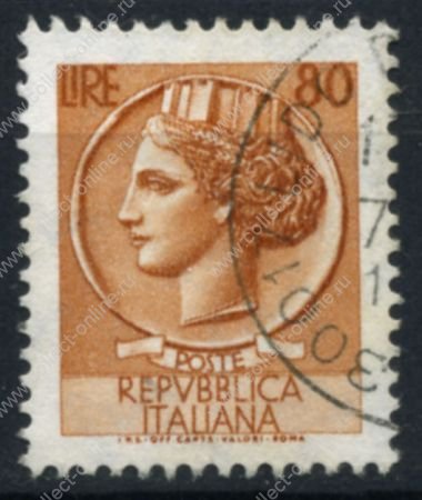 Италия 1968-76 гг. SC# 998N • 80 L. • "Италия", аверс древней монеты Сиракуз • стандарт • Used F - VF