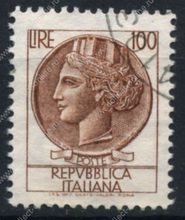 Италия 1968-76 гг. SC# 998P • 100 L. • "Италия", аверс древней монеты Сиракуз • стандарт • Used F - VF