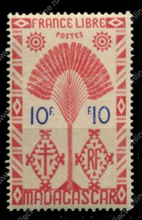 Мадагаскар 1943 г. • Iv# 277 • 10 fr. • осн. выпуск • стилизованное дерево путешественников • MNH OG* XF • (кат. - €1.50 )