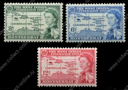 Монтсеррат 1958 г. • Gb# 150-2 • 3 - 12 c. • Создание Карибской Федерации • полн. серия • MNH OG XF