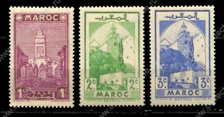 Французское Марокко 1939-1942 гг. • Iv# 163-5 • 1,2,3 с. • архитектура • 3 марки • MNH OG VF