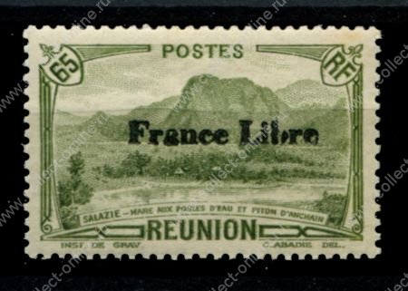 Реюньон 1943 г. • Iv# 198 • 65 c. • надпечатка "Свободная Франция" • вид острова • MNH OG VF ( кат.- € 1,5 )