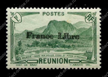 Реюньон 1943 г. • Iv# 203 • 1 fr. • надпечатка "Свободная Франция" • вид острова • MNH OG VF ( кат.- € 1,5 )