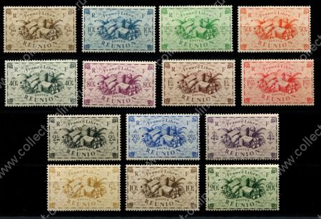Реюньон 1943 г. • Iv# 233-246 • 5 c. - 20 fr. • Лондонский выпуск • полн. серия • MNH OG VF ( кат.- € 10+ )