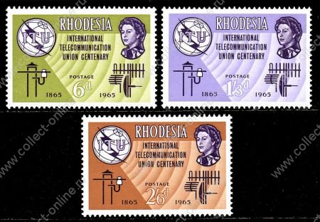 Родезия 1965 г. • Gb# 351-3 • 6 d. - 2s.6d. • 100-летие ВТС(ITU) • MNH OG XF • полн. серия ( кат.- £7 )