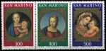 Сан-Марино 1983 г. • Sc# 1057-9a • 300 - 500 L. • Рождество • Мадонны • MNH OG VF • полн. серия • сцепка 3 марки