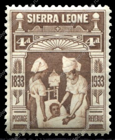 Сьерра-Леоне 1933 г. • Gb# 173 • 4 d. • 100-летие отмены рабства • медицинское обслуживание • MH OG VF