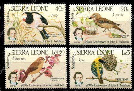 Сьерра-Леоне 1985 г. • SC# 671-4 • 40 c. - 3 Le . • Птицы (Дж. Одюбон) • полн. серия • MNH OG XF ( кат. - $13 )
