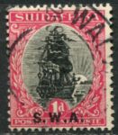 Юго-западная Африка 1927-1930 гг. • Gb# 59 • 1 d. • надп. на м. Южной Африки • парусный фрегат • афр. текст • стандарт • Used F-VF