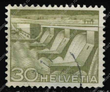 Швейцария 1949 г. Sc# 334 • 30 c. • плотина гидроэлектростанции • стандарт • Used VF