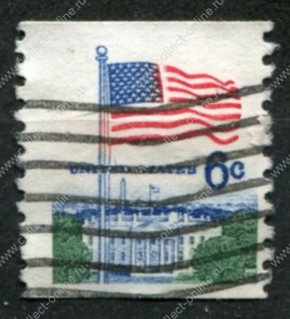 США 1968 г.(1969) • Sc# 1338A • 6 c. • флаг • из рулонов • стандарт • Used F-VF