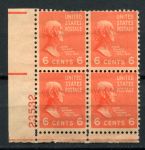 США 1938 г. • Sc# 811 • 6 c. • Джон Адамс • президенты • № кв. блок • MNH OG VF