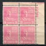 США 1938 г. • Sc# 814 • 9 c. • Уильям Генри Гаррисон • президенты • № кв. блок • MNH OG VF
