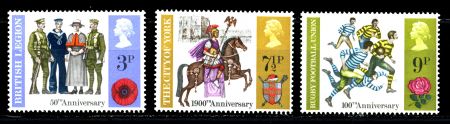 ВЕЛИКОБРИТАНИЯ 1971г. GB# 887-9 / ГОДОВЩИНЫ / MNH OG VF / АРМИЯ СПОРТ