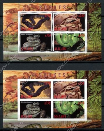 Малави 2010 г. • Mi# • пресмыкающиеся, змеи • 2 блока (зуб. и б.з.) • MNH OG VF