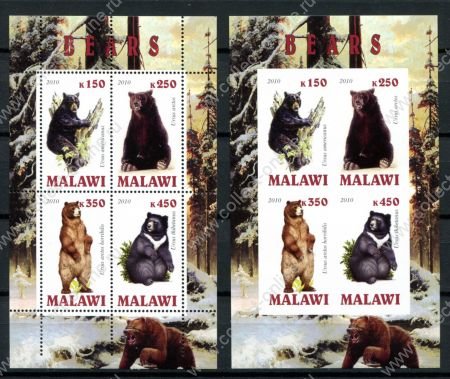 Малави 2010 г. • Mi# • Дикие животные, медведи • 2 блока (зуб. и б.з.) • MNH OG VF