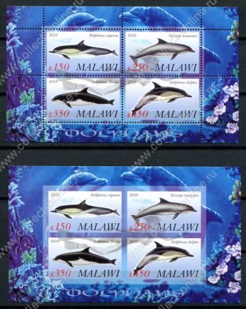 Малави 2010 г. • Mi# • Морская фауна, дельфины • 2 блока (зуб. и б.з.) • MNH OG VF
