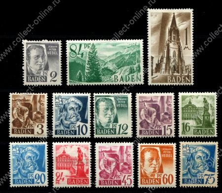 Германия • Французская зона оккупации • Баден 1947 г. • Mi# 1-13 • 2 pf. - 1 M. • стандарт(1-й выпуск) • полн. серия • MH OG VF