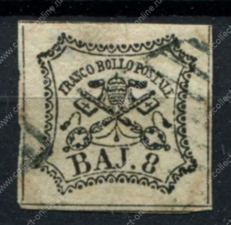 Римские государства 1852 г. • Mi# 9 • 8 b. • белая бум. • Used VF ( кат. - €30 )