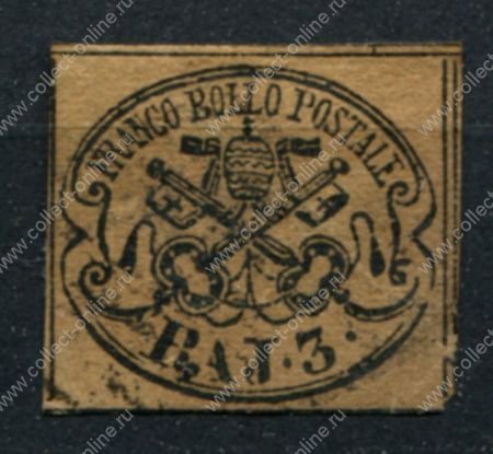 Римские государства 1852 г. • Mi# 4c • 3 b. • коричн. бум. • Used VF ( кат. - €30 )