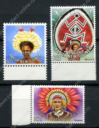 Папуа-Новая Гвинея 1977 г. • Sc# 455-457 • 50 c. - K2 • головные уборы и прически • 3 марки концовки • MNH OG VF