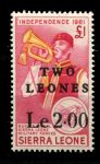 Сьерра-Леоне 1964-1966 гг. • Gb# 335 • 2 le./£1 • десятичная валюта (2-й выпуск) • надпечатк • концовка • MNH OG VF