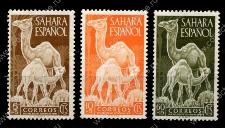Испанская Сахара 1951 г. • Mi# 122-124 • фауна, верблюды • полн. серия • MNH OG VF