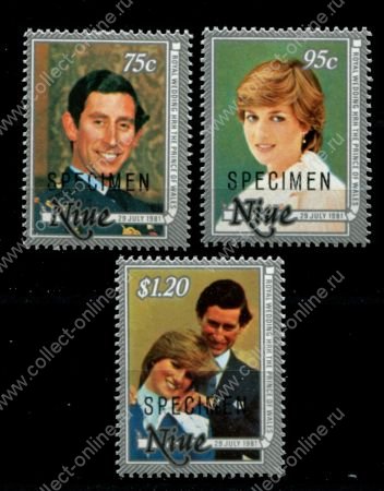 Ниуэ 1981 г. • Sc# 340-342 • Свадьба принца Чарльза и леди Дианы • Specimen(образец) • полн. серия • MNH OG XF