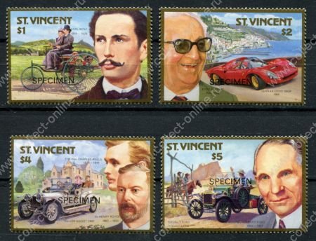 Сент-Винсент 1987 г. • Mi# 1056-1059 • 100-летие автомобиля • Specimen(образец) • полн. серия • MNH OG VF