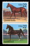 США 1985 г. • Sc# 2155,2157 • 22 c.(2) • породы лошадей • пара • MNH OG VF