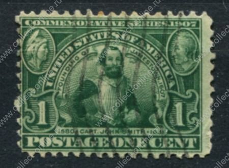 США 1907 г. • Sc# 328 • 1 c. • 300-летие основания поселения Джеймстаун • Джон Смит • Used F-VF ( кат. - $5 )