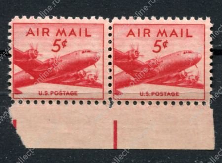 США 1947 г. • Sc# C33 • 5 c. • транспортный почтовый самолет • авиапочта • пара • MNH OG XF+ 
