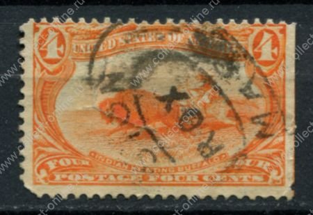 США 1898 г. • SC# 287 • 4 c. • Выставка "Транс-Миссисипи" • индеец охотящийся на бизона • Used * ( кат. - $30.00 )