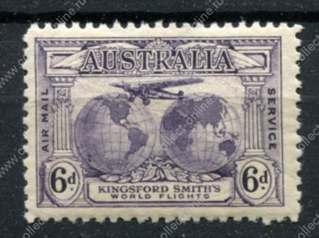 Австралия 1931 г. • Gb# 123 • 6 d. • аэроплан над картой полушарий • авиапочта • MLH OG VF