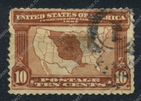 США 1904 г. • Sс# 327 • 10 c. • Выставка в Луизиане • карта США • Used VG ( кат. - $30 )