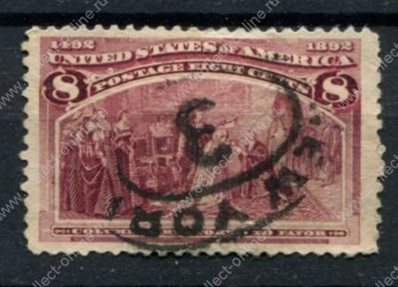 США 1893 г. • SC# 236 • 8 c. • Колумбова выставка • Награждение Колумба титулом • Used F-VF ( кат. - $12 )