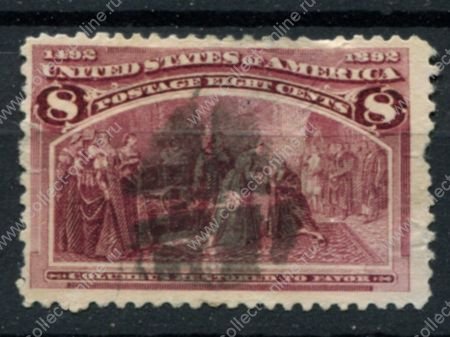 США 1893 г. • SC# 236 • 8 c. • Колумбова выставка • Награждение Колумба титулом • Used VG ( кат. - $12 )