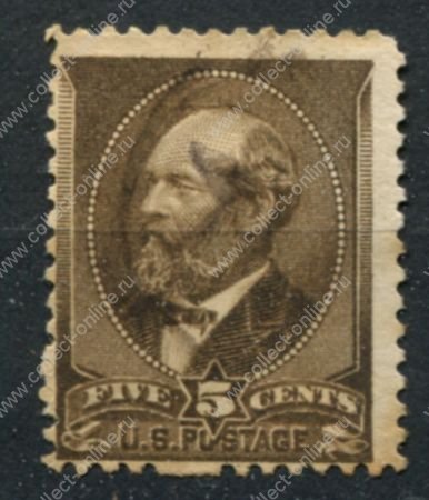 США 1882 г. • SC# 205 • 5 c. • Президент Джеймс Абрахам Гарфилд • Used F-VF ( кат. - $12 )