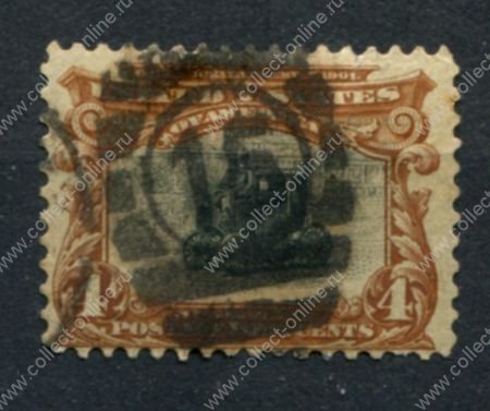 США 1901 г. • Sс# 296 • 4 c. • Панамериканская выставка • автомобиль • Used F-VF* ( кат. - $19 )