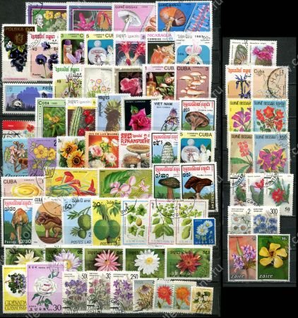 Флора(цветы,грибы .) • набор 70+ разных иностранных марок • Used(ФГ) VF