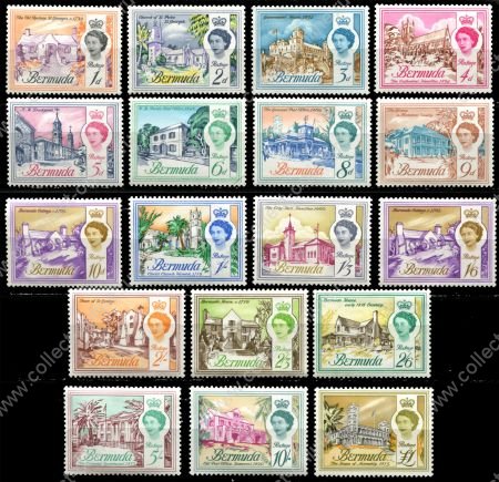 Бермуды 1962-1968 гг. • Gb# 163-79 • 1 d. - £1 • Елизавета II • осн. выпуск • полн. серия(18 марок) • MLH OG VF ( кат. - £40 )