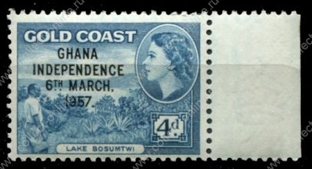 Гана 1957-1958 гг. • Gb# 176 • 4 d. • Независимость • надп. на м. Голд Кост • доп. выпуск • MNH OG XF+