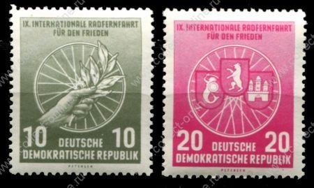 ГДР 1956 г. • Mi# 521-2 • 10 и 20 pf. • Международная велогонка мира • полн. серия • MH OG VF