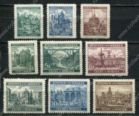 Богемия и Моравия 1940-1941 гг. • Mi# 39-41,56-61 • 50 h. - 20 Kr. • Виды чешских городов • стандарт • MNH OG XF