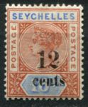 Сейшелы 1893 г. • Gb# 17 • 12 на 16 c. • Королева Виктория • надпечатка нов. номинала • стандарт • MH OG VF ( кат. - £25 )