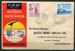 Маврикий 1952 г. • начало регулярных авиарейсов из Австралия в ЮАР • конверт Qantas • Маврикий-Йоханнесбург