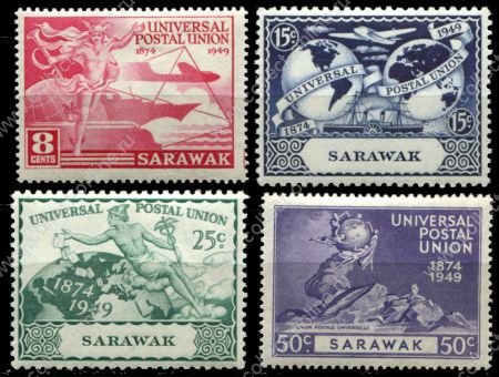 Саравак 1949 г. • Gb# 167-170 • 8 - 50 c. • 75-летие ВПС(UPU) • полн. серия • MH OG VF ( кат.- £ 10 )