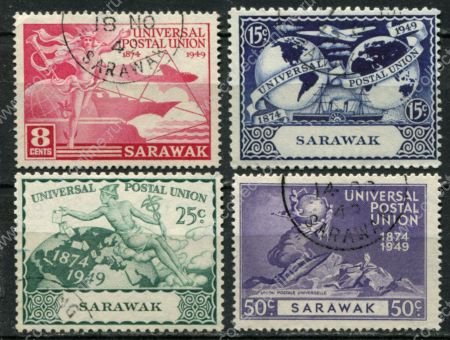 Саравак 1949 г. • Gb# 167-170 • 8 - 50 c. • 75-летие ВПС(UPU) • полн. серия • Used VF ( кат.- £ 11 )