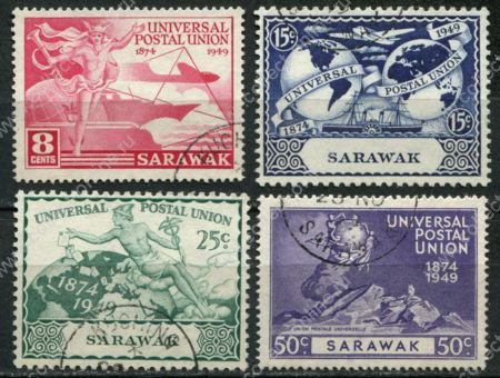 Саравак 1949 г. • Gb# 167-170 • 8 - 50 c. • 75-летие ВПС(UPU) • полн. серия • Used VF ( кат.- £ 11 )