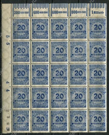 Германия 1923 г. • Mi# 319A • 20 mln. M • стандарт • блок 25 м. • MNH OG XF+ ( кат.- € 25+ )